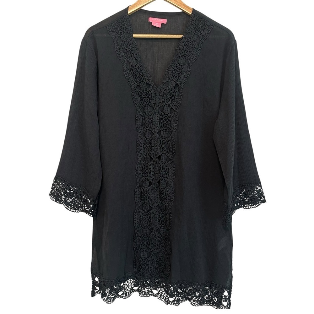 Isaac Mizrahi Women's Medium Crochet Lace Black Swimsuit Beachy Vacation Coverup